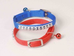 Cat Collar, Nylon Snag-Proof Safety Cat Collar with Bling Bling Rhinestone and Bell-3/8"