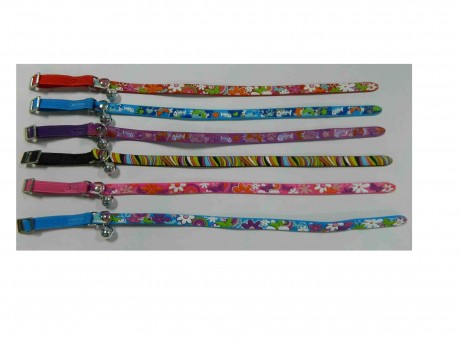 Cat Collar, Soft Rubber or Vinyl Patterned Cat Collars with Bell